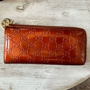 🔥SALE🔥 GUCCI Metallic Patent Leather Long Zippy Continental Wallet Copper